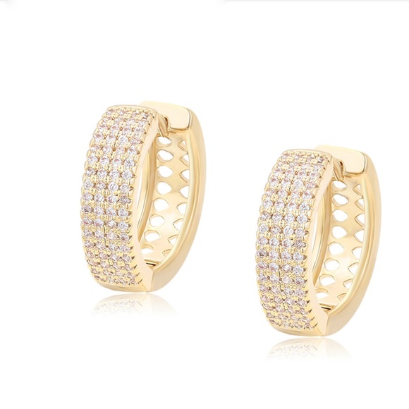 Huggie Earrings | 14K Gold Plated Zirconia Hoop Earrings | Luxury Jewelry - Picture 2 of 11